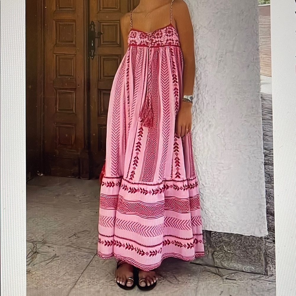 NWOT Pink & Red Maxi Dress w/Crocheted Top